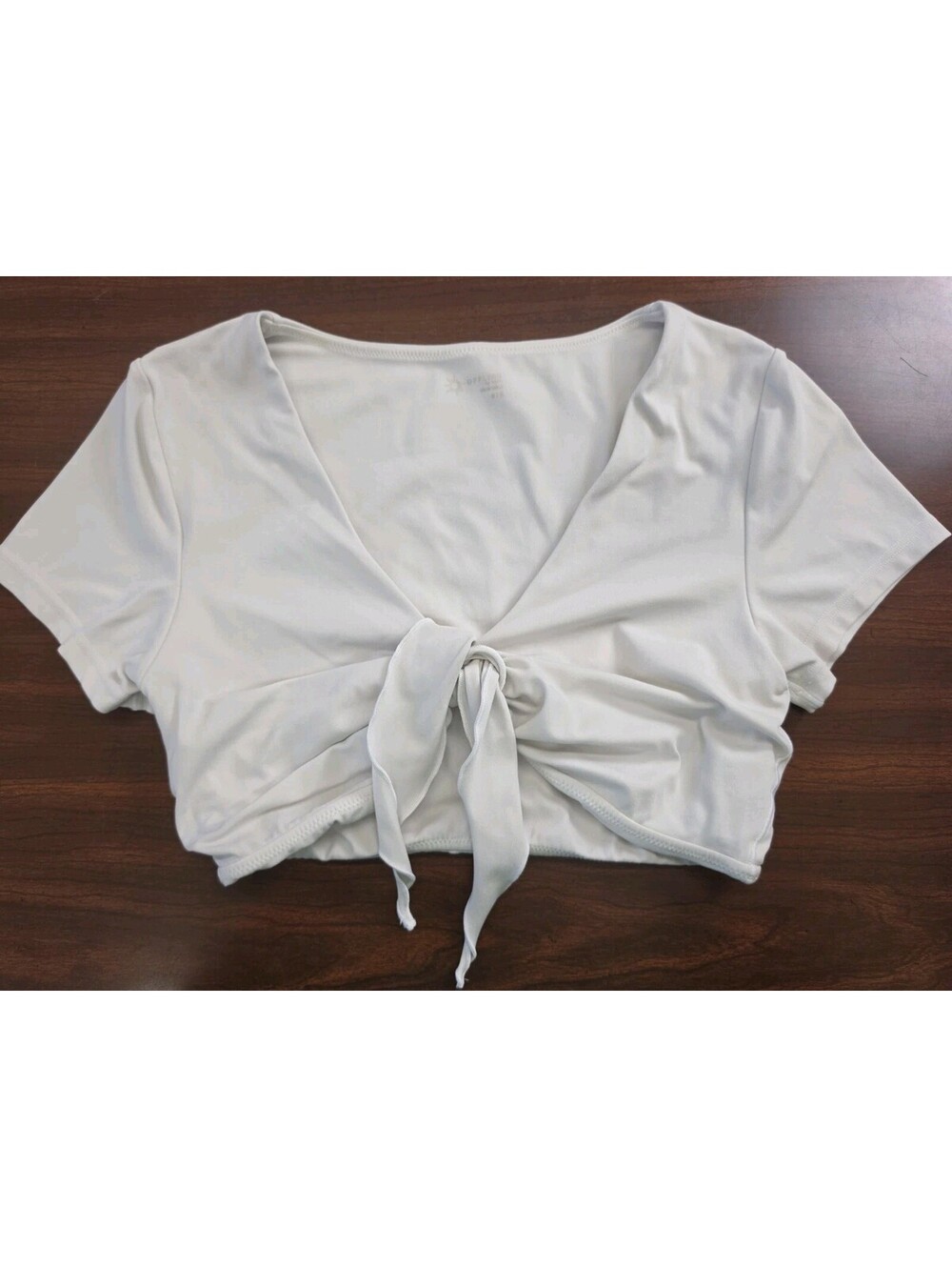 Offline by Aerie White Activewear Top Medium Short Sleeve Tie Front Athleisure